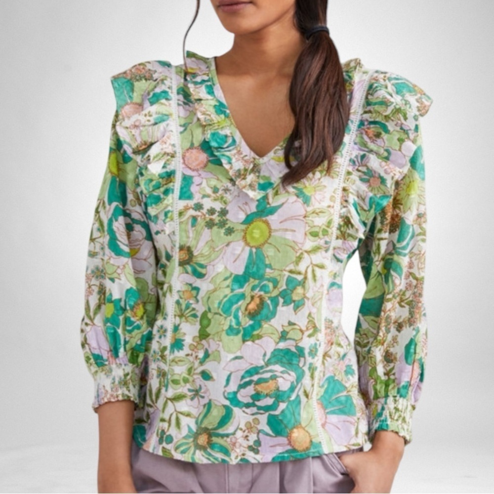 🛍️ bag 3 for 30! Anthropologie Garden Ruffled Peasant Blouse SZ S